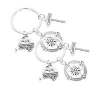 Operitacx Llavero Diseño de Brújula y Letrero Decorativo, 2 Piezas, Accesorio Creativo para Camping y Mochila, Anilla Metálica Resistente, Adecuado para Acampada y Uso Diario