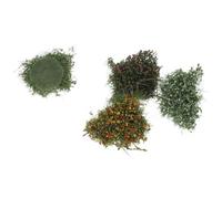 Operitacx Mechones de Césped Estático Miniatura 4 Piezas Flores Artificiales Rojas, Fucsias, Naranja y Claras para Decoración de Paisajes en Miniatura, Modelismo Ferroviario y