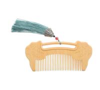Operitacx Peine de Madera Beige Tallado a Mano con Diseño Ruyi para Masaje del Cuero Cabelludo, Dientes Anchos, Promoviendo Salud Capilar y Relajación para Mujeres y Hombres