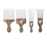 Operitacx Peines para Cabello Rizado 4 Piezas, Peine Desenredante de Acero Inoxidable, Selección Afro Diseño de Patrones Únicos, Adecuado para Peinar y Levantar el Cabello Varios estilos