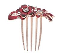 Operitacx Peineta de Novia Roja Aleación de Zinc y Cristales, Accesorios Cabello de Boda Excelente Acabado para Mujeres Elegantes en Bodas