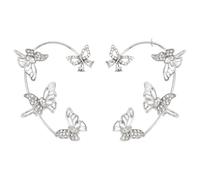 Operitacx Pendientes Tipo Brazalete de Aleación Clip para Oreja sin Perforación, Diseño de Mariposas en Plata Gemas de Imitación, Cómodos para Días Obsequios