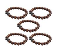 Operitacx Pulsera de Cuentas de Madera con Cruz Cristiana, Diseño Ligero y Cómodo, Set de 5 Piezas Adecuado para Compartir con Familia o Personas en Navidad