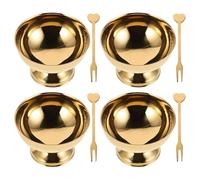 Operitacx Recipiente Metálico para Helado de Acero Inoxidable Dorado de 130 Ml con Base Elevada y Tenedor, Adecuado para Fiesta Verano y Postres en Casa