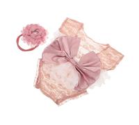Operitacx Ropa para Recién Nacido Niña para Sesión de Fotos Conjunto de Pelele de Encaje Suave con Lazo y Diadema Accesorio Fotográfico para Niña Delicado y Cómodo