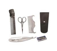 Operitacx Set para Afeitar el Vello Facial y Recortadora de Bigote Portátil de Acero Inoxidable Negro, Kit Profesional para Hombre Peine Moldeador
