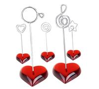 Operitacx Soporte para Clips de Fotos 5 Piezas Base de Corazón Rojo, Metal y Resina, Porta Tarjetas Multifuncional para Notas, Números de Mesa y Decoración de Bodas y Fiestas