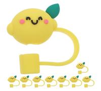 Operitacx Tapas de Paja Reutilizables Color Amarillo de Silicona 10 Forma Adorable de Limón Fáciles de Usar y Transportar, Ideales para Proteger Puntas de Pajitas en Fiestas