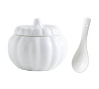 Operitacx Tazón de Cerámica de Color Claro con Tapa y Cuchara, para Cocinar al Vapor y Mantener la Comida Fresca, Adecuado para Sopa Casera y Guisos Pequeños