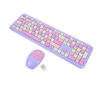 Operitacx Teclado y Ratón Inalámbricos Multifunctional para Oficina y Escuela, Conjunto Morado Mixto Sin Batería, Compatible Pc y Portátil, Material Duradero, Ergonomía Cómoda