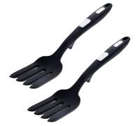 Operitacx Tenedores de Silicona para Cocina 2piezas Multifunción Antiadherentes Utensilios Flexibles para Servir y Voltear Pasta en Negro
