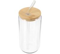 Operitacx Vaso de Vidrio Resistente al Calor Multifuncional de 500ml con Tapa de Bambú y Pajita de Goma y Fácil de Lavar para Café y Bebidas en Casa