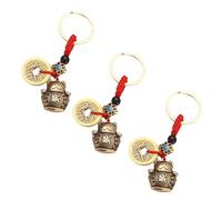 Opexicos 3 llaveros de gato de la fortuna de latón puro de la suerte con monedas de dinero de cinco emperadores, bronce