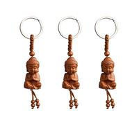 Opexicos 3 llaveros de madera de melocotón Sakyamuni Señor Buda tridimensional para coche, Amarillo