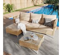 Ophelian Juego de 3 muebles de mimbre para patio al aire libre con ratán manual para todo tipo de clima, para jardín, porche, césped, patio trasero (color amarillo/beige)
