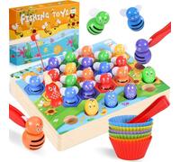 Ophy Juego de Pesca Magnético Juguetes de Madera -Montessori Juguete Educativo para Niños de 3 4 5 6 años Juego de Combinación de Colores & Clasificación Motricidad Fina Juegos con Vasos Apilables