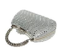 OPIGJUFD Bolsa De Diamantes De ImitacióN Bolsos de mano lujo con diamantes for mujer, bolso fiesta diseño imitación, portátil, hombro tipo mensajero Cena(Silver)