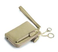 OPIGJUFD Monedero De Pulsera con Llavero De Borla Cartera de Cuero Genuino, Bolsos for Mujer, Bolso pequeño sólido, Bandolera con Cremallera Saliendo(Light Green)