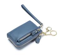 OPIGJUFD Monedero De Pulsera con Llavero De Borla Cartera de Cuero Genuino, Bolsos for Mujer, Bolso pequeño sólido, Bandolera con Cremallera Saliendo(Blue)