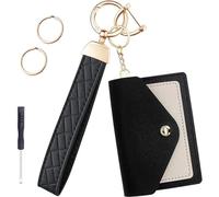 OPIGJUFD Monedero De Pulsera con Llavero De Borla Mosquetón de Pulsera Cuero Microfibra PU for Llaves, Llavero Creativo Universal for Coche Saliendo(Black Set)