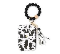 OPIGJUFD Monedero De Pulsera con Llavero De Borla Tarjetero Pulsera Llavero Piel sintética Diseño Floral Detalle de Borla con Cuentas Saliendo(Style H)