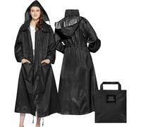 OPIGJUFD Poncho Impermeable Chaqueta impermeable larga for mujer, plegable, con capucha, cortavientos, ligera(Black)