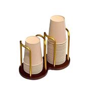 OPIGJUFD Portavasos De Papel Coffee Cup Dispenser Rack With Wood Base And Lid Organizer For Countertop - Perfect For Paper Cups, And Almacenamiento(Double cups-Golden)