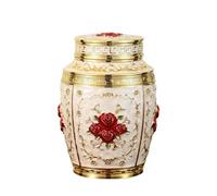 OPIGJUFD Urna para Mascotas Urnas conmemorativas for Mascotas con Flores, urnas metálicas for, Caja funeraria for Cachorros, Cenizas humanas funerarias, ataúd para Memoria(Red-Gold)