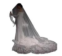 OPIGJUFD Velo de novia Velo de novia largo tul con peine encaje festoneado Para una boda(WHITE,400cm)