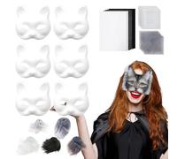 Opilroyn Juego de máscara facial de gato - Máscara de Halloween con malla en los ojos, accesorio de disfraz para niños para fiestas de Navidad y cosplay con familiares y amigos