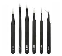 Opilroyn Juego de pinzas portátiles, pinzas para cejas - Kit de pinzas antiestático de acero inoxidable de 6 piezas,Herramienta profesional de reparación de precisión, pinzas de eliminación portátiles