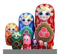 Opilroyn Muñecas Matrioshka Para Niños | Dibujos Animados De Madera De 10 Piezas Hecho A Mano - Muñecas Pilas Rusas Tradicionales - Para Educación Y Aprendizaje Entretenimiento Niños Niñas Niños Casa