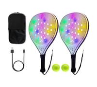 Opilroyn Raqueta de tenis para hombres | Set de juego Glow USB con remo para playa y 2 pelotas | Fibra de carbono con 2 bolas y deportivas para entrenamiento diario, viajes, niños y actividades
