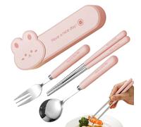 Opilroyn Utensilios de viaje, juego de cubiertos de acero inoxidable | Vajilla para niños, suministros de almuerzo escolar para avión, escuela, comidas diarias, picnic, alimentación de bebé, camping