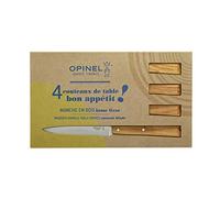 OPINEL - Caja de 4 Cuchillos de Mesa N°125 Bon Appétit Sud - Hoja de Acero Inoxidable - Mango de Madera de Olivo - Garantía de por Vida - Fabricación Francesa - Color Natural