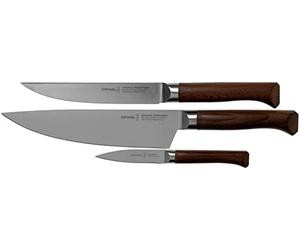 Opinel - Estuche Trio Les Forgés 1890, 1 Cuchillo de Chef, 1 Cuchillo para Cortar, 1 Cuchillo de Oficina - Acero Inoxidable, Madera de Haya, Full Tang - Garantía de por Vida