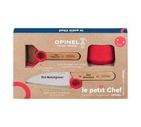 Opinel Le Petit Chef - Juego de cuchillos de cocina infantiles con mango de madera, 3 piezas, grabado personal, pelador, inoxidable, protección de dedos, regalo (rojo)