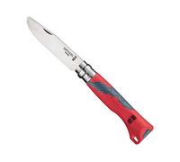 Opinel - N°07 Cuchillo Outdoor Junior Multifuncional - Hoja de Punta Redonda de 8 cm en Acero Inoxidable, Mango de Polímero y Fibra de Vidrio - Silbato de 110 dB, Alcance de 300 m - Rojo