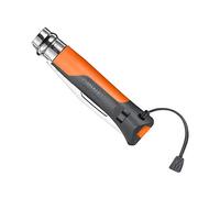 Opinel - N°08 Cuchillo Outdoor Multifuncional - Hoja de 8,5 cm de Acero Inoxidable, Mango de Polímero y Fibra de Vidrio - Zona Serrada, Desclavador, Silbato - Antracita-Naranja