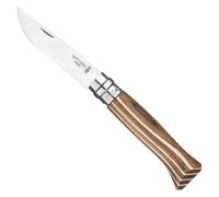 OPINEL - N°08 Cuchillo Plegable - Hoja de Acero Inoxidable - Mango de Contrachapado de Abedul Marrón - Corte Perfecto, Mantenimiento Sencillo - Anillo de Seguridad Virobloc - Fabricación Francesa