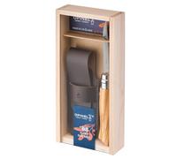 Opinel - N°08 Olivo Cuchillo de Bolsillo Versátil + Funda Alpine - Hoja de 8,5 cm de Acero Inoxidable - Mango de Olivo - Anillo de Seguridad Virobloc - Fabricación Francesa
