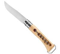 Opinel - N°10 Cuchillo Sacacorchos y Abrebotellas para Picnic - Hoja de 10 cm de Acero Inoxidable, Mango de Madera de Haya, Anillo de Seguridad Virobloc, Fabricación Francesa