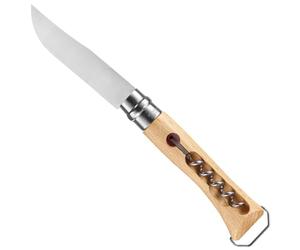 Opinel - N°10 Cuchillo Sacacorchos y Abrebotellas para Picnic - Hoja de 10 cm de Acero Inoxidable, Mango de Madera de Haya, Anillo de Seguridad Virobloc, Fabricación Francesa