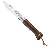 OPINEL - neo6 Opiflex Noyer - Cuchillo de Bolsillo Innovador - Hoja de 7 cm en Acero Inoxidable Martensítico - Mango de Nogal Negro, Correa de Cuero, Mecanismo OPIFLEX Sin Bloqueo - Negro