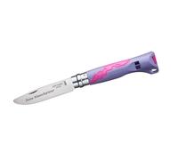 Opinel Outdoor Junior Cuchillo infantil con mango de plástico, grabado personal, punta redondeada frontal, inoxidable, silbato de señal, regalo (morado)