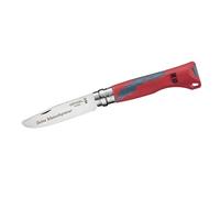 Opinel Outdoor Junior Cuchillo infantil con mango de plástico, grabado personal, punta redondeada frontal, inoxidable, silbato de señal, regalo (rojo)