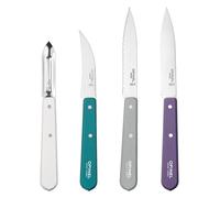 Opinel - Set de 4 Cuchillos de Cocina Esenciales Art Déco - N°112 Oficina, N°113 Serrado, N°114 Verduras, N°115 Pelador - Violeta, Gris Claro, Verde, Blanco