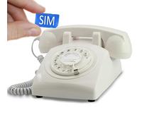 Opis Technology 60s Mobile 2G - Teléfono Retro con Disco Giratorio y Tarjeta SIM, Timbre de Metal Auténtico, 2G Libre, Diseño Vintage Años 60 (Blanco, sin Cargador)