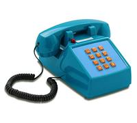Opis Technology PushMeFon Cable Teléfono Fijo de Sobremesa, Azul Claro | De estilo antiguo y retro, teclas grandes, campana metálica y luz de llamada. Clásico vintage.
