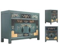 OPIUM OUTLET Asia dormitorio combinación cómoda china con 2 mesitas de noche aparador armario armario boda mesita de noche asiática oriental completamente montado